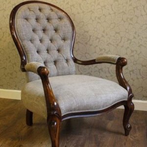 Victorian Tufted Back Lounge Chair in Grey Fabric