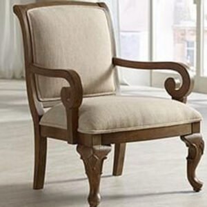 Classic Scroll Arm Accent Chair in Natural Linen