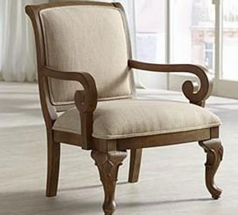 Classic Scroll Arm Accent Chair in Natural Linen