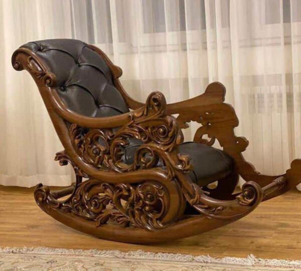 Teak Rocking Chair with Curved Backrest – Natural Finish