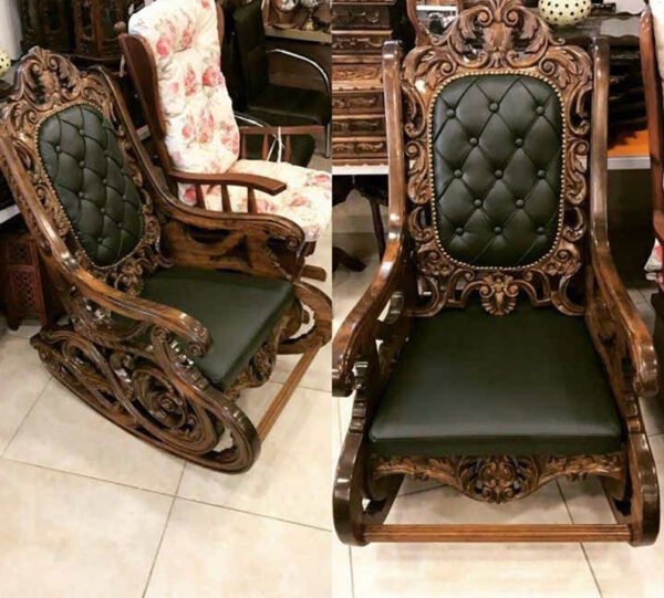 Vintage Teak Rocking Chair – Ornamental Arms & Legs