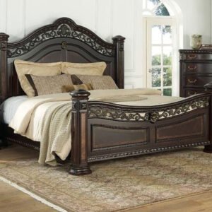 Ornate Regal Mahogany Panel Bed with Carved Accents – King Size