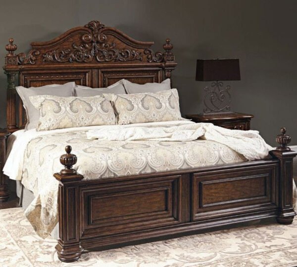 Grand Baroque Carved Oak Panel Bed – King Size