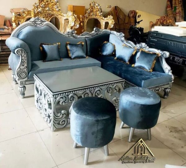 Imperial Luxe Velvet Carved Sectional Sofa Set
