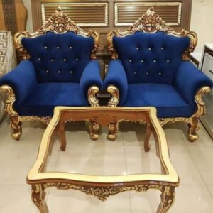 Regal Twin Thrones Armchair Set with Carved Coffee Table