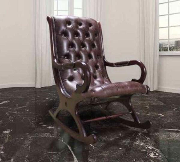 Sculpted Teak Rocking Chair with Carved Headrest