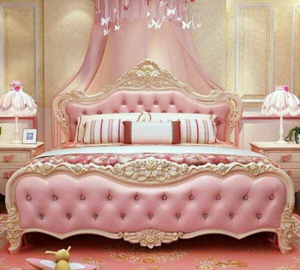 Royal Pink Princess Teak Wood Bed