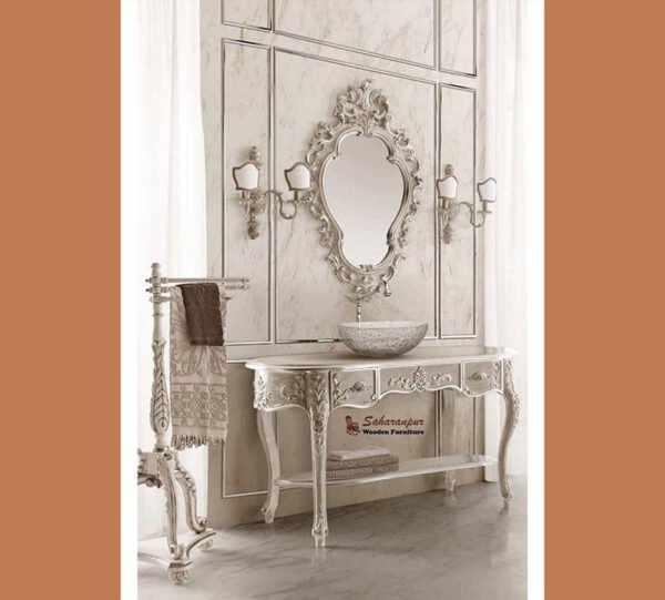 Victorian Vanity Console with Mirror – Pearl Ivory Finish