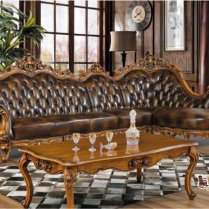 Luxury Royal Sectional Sofa Set – Leather & Teak