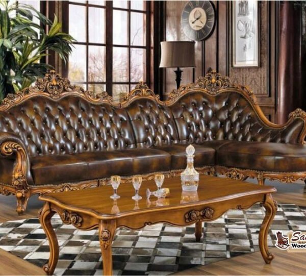 Luxury Royal Sectional Sofa Set – Leather & Teak