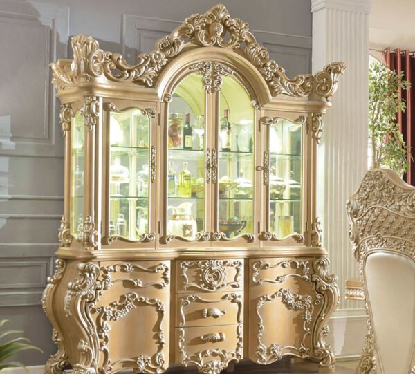 Baroque Glass Display Cabinet – Metallic Gold Finish