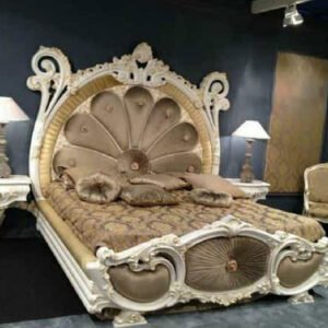 Imperial Shell Carved Bed – Pearl Grey Finish