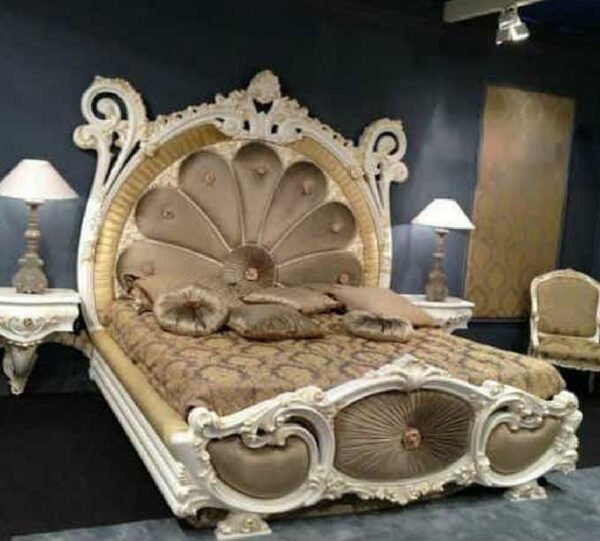 Imperial Shell Carved Bed – Pearl Grey Finish