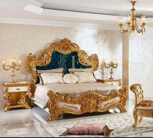 Sultan Royal Bed – Gold Leaf & Velvet Royal Blue