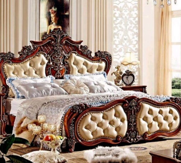 Emperor Teak Bed – High Back Baroque Panel