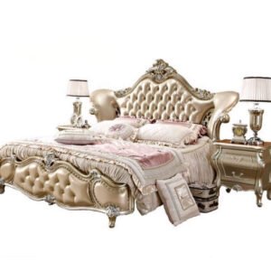 Designer Padded Bed – Pearl Beige with Gold Trim