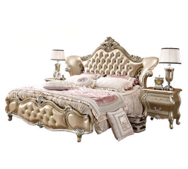 Designer Padded Bed – Pearl Beige with Gold Trim